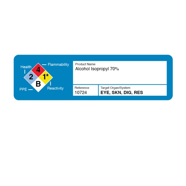 Label, Alcohol Isopropyl 70% 1" x 3-1/2" White w/ 4 C.P.